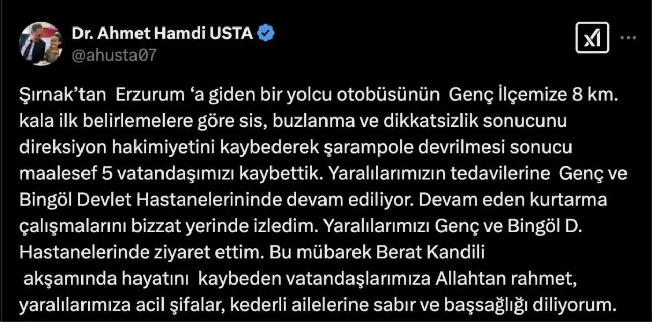 Bingöl'de Meydana Gelen Otobüs Kazasında Ölüm Sayısı 5'e Çıktı!