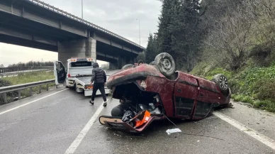 Kocaeli'nin Körfez İlçesinde Aracı İle Takla Atan Sürücü Yaralandı!