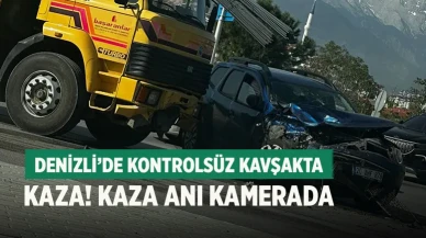 Denizli'de Kavşakta Meydana Gelen Trafik Kazası Kameraya Yansıdı