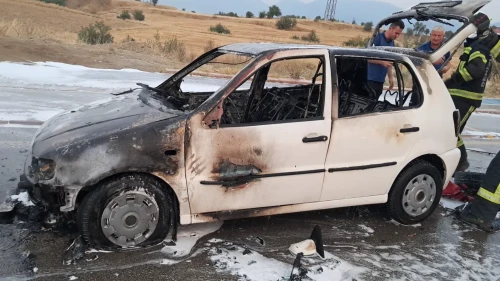 Denizli'de Araba Alev Alev Yandı! Çevredekiler Şaşkına Döndü!